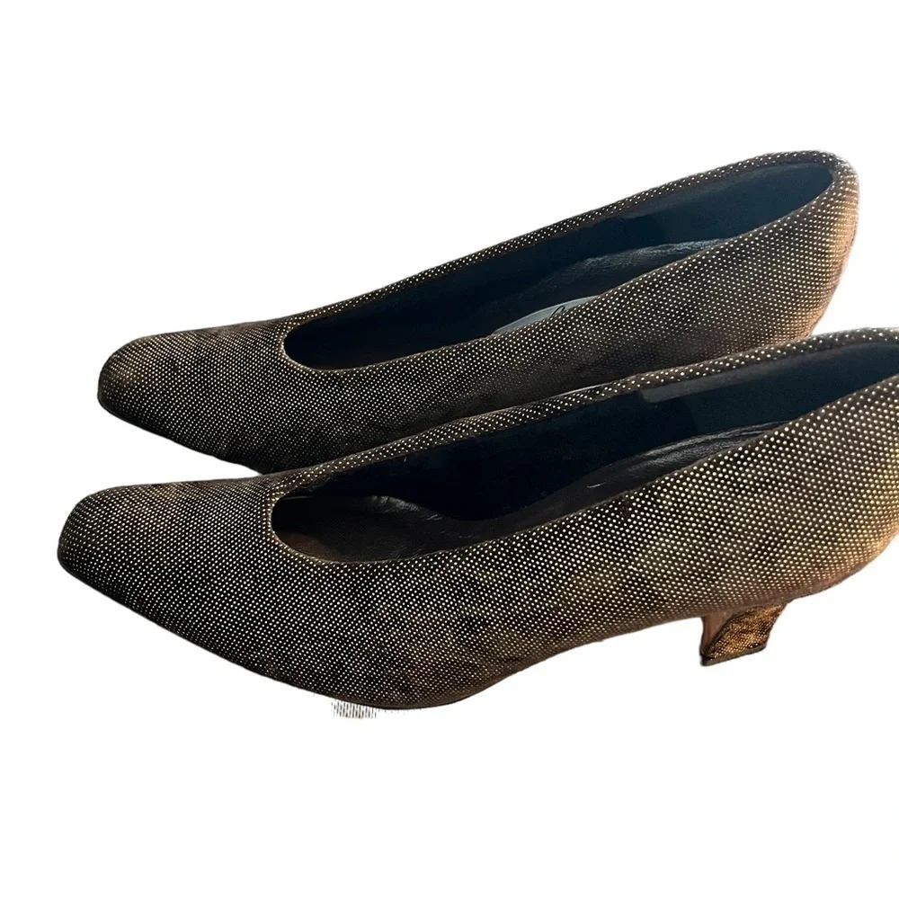 Vintage Margaret Jerrold Gold Lame Knit Glove Pumps Leather Sole 8